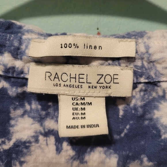 Rachel Zoe Women's Linen Blouse White And Blue Tie Dye Ruffle Hem  Size Medium - Picture 7 of 7